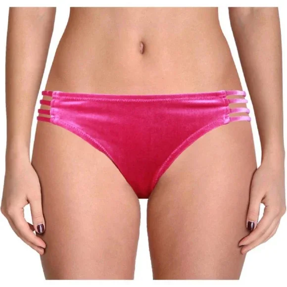 NWT Jessica Simpson Women's Velveteen Hipster Swim Bottom Separates in Fuchsia - Picture 2 of 2